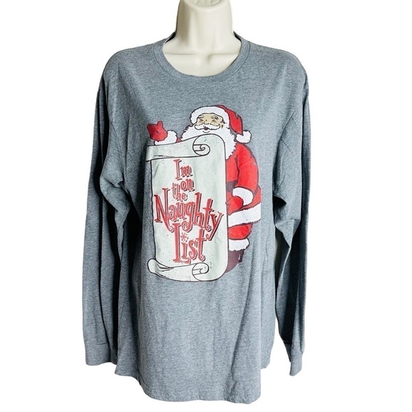 I’m On The Naughty List Gray Long Sleeve Christmas Tee Size M - Picture 1 of 5